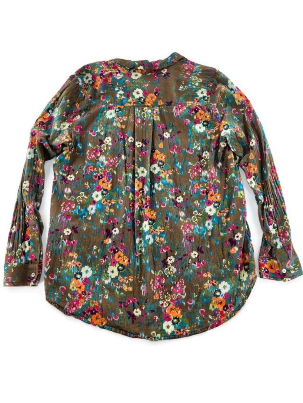 Sundance Olive Floral Joy 100% Cotton Lighweight Long Sleeve Button Down Blouse - Picture 3 of 11